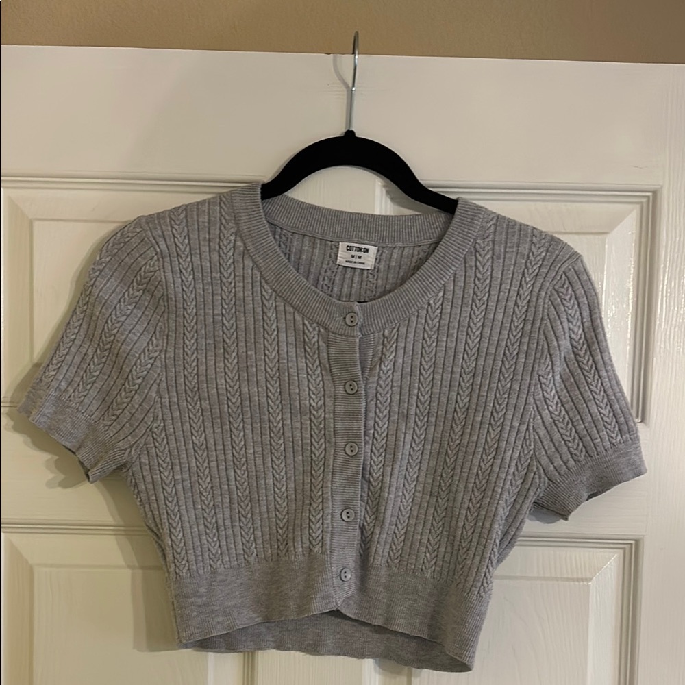 Cotton On Cropped Cable Knit Gray Sweater Top - Picture 1 of 6